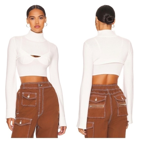 H:ours / NWT white Calico Sweater wool cropped turtleneck S - Picture 1 of 6